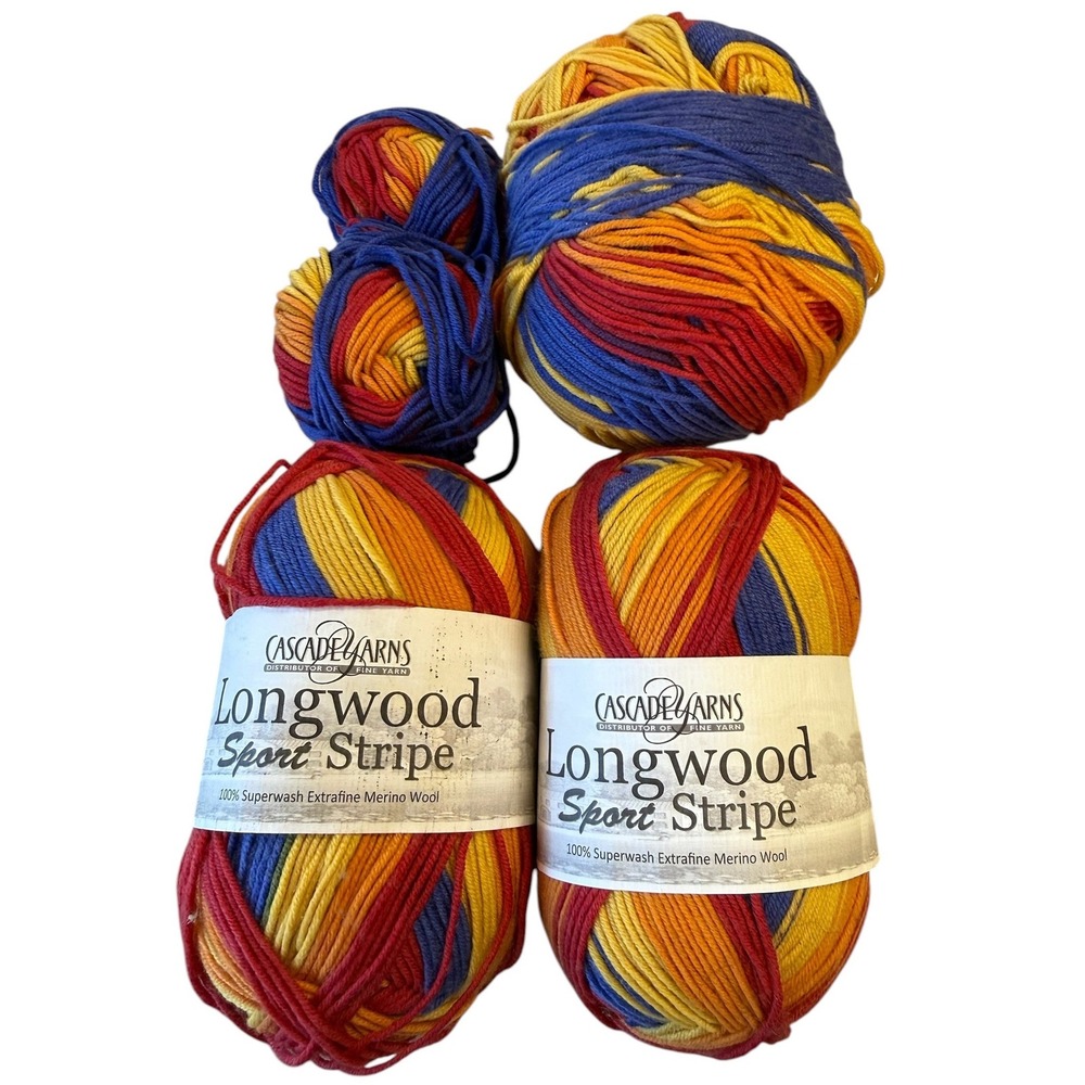 Cascade Yarns Longwood Sport Stripe Superwash Merino Wool Lot 330g Primary 515